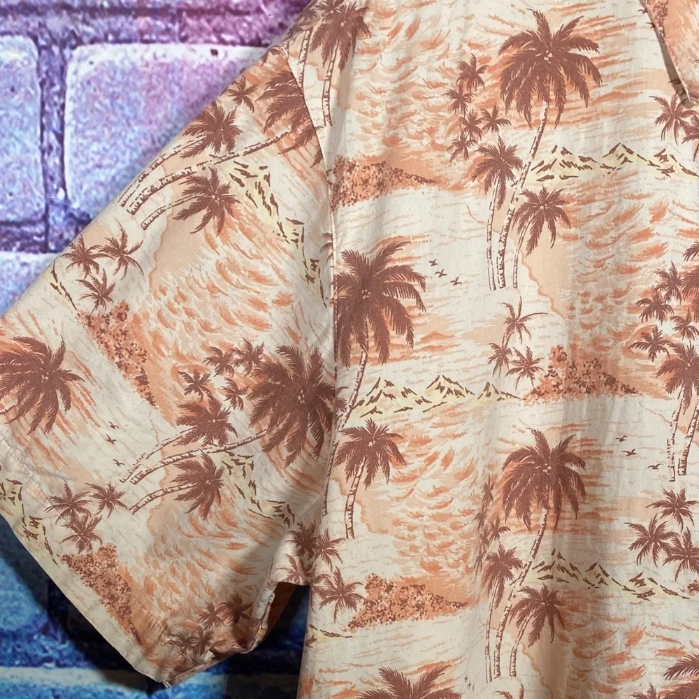 Solitude Palm Tree Button Up Shirt Men’s XL Beige Brown - Picture 4 of 10